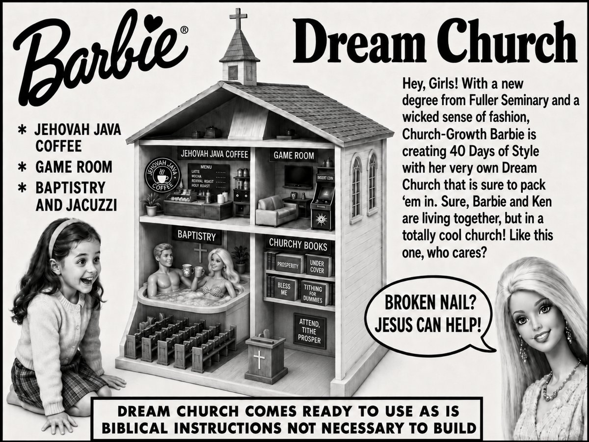 Barbie Dream Church — biblical instructions not necessary to build (a vintage toy-ad parody)