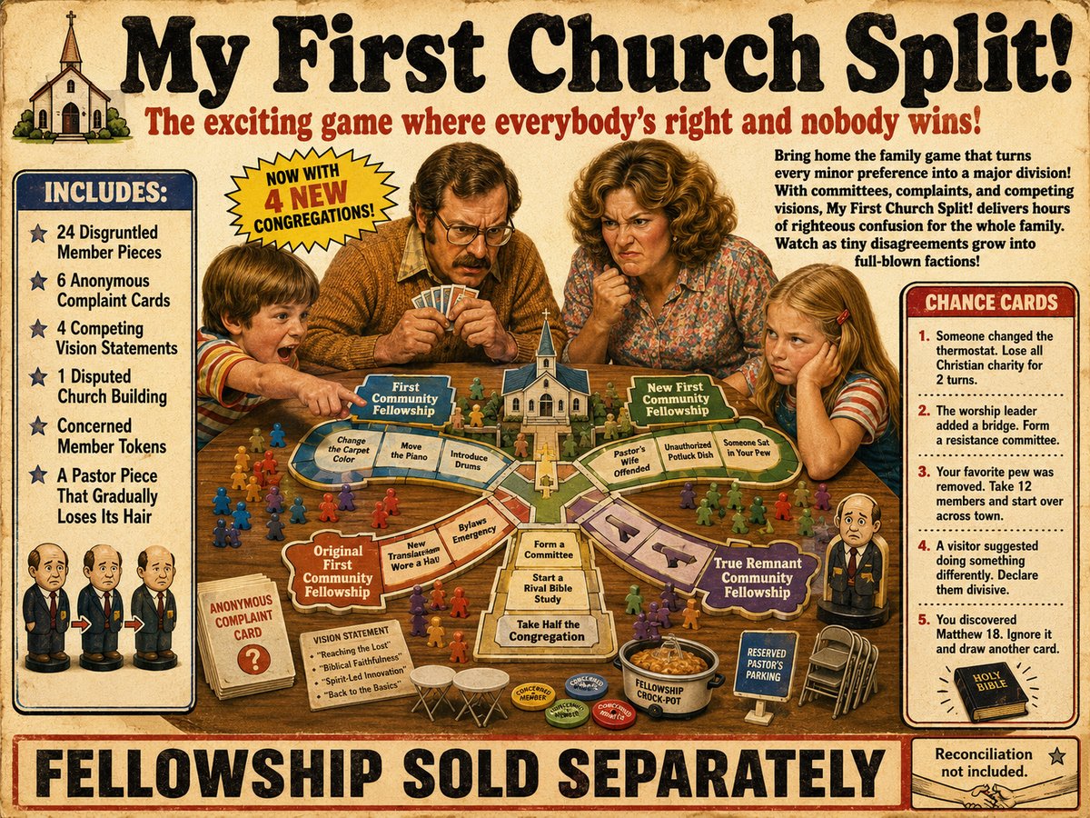 My First Church Split — the exciting game where everybody's right and nobody wins (a vintage board-game parody)
